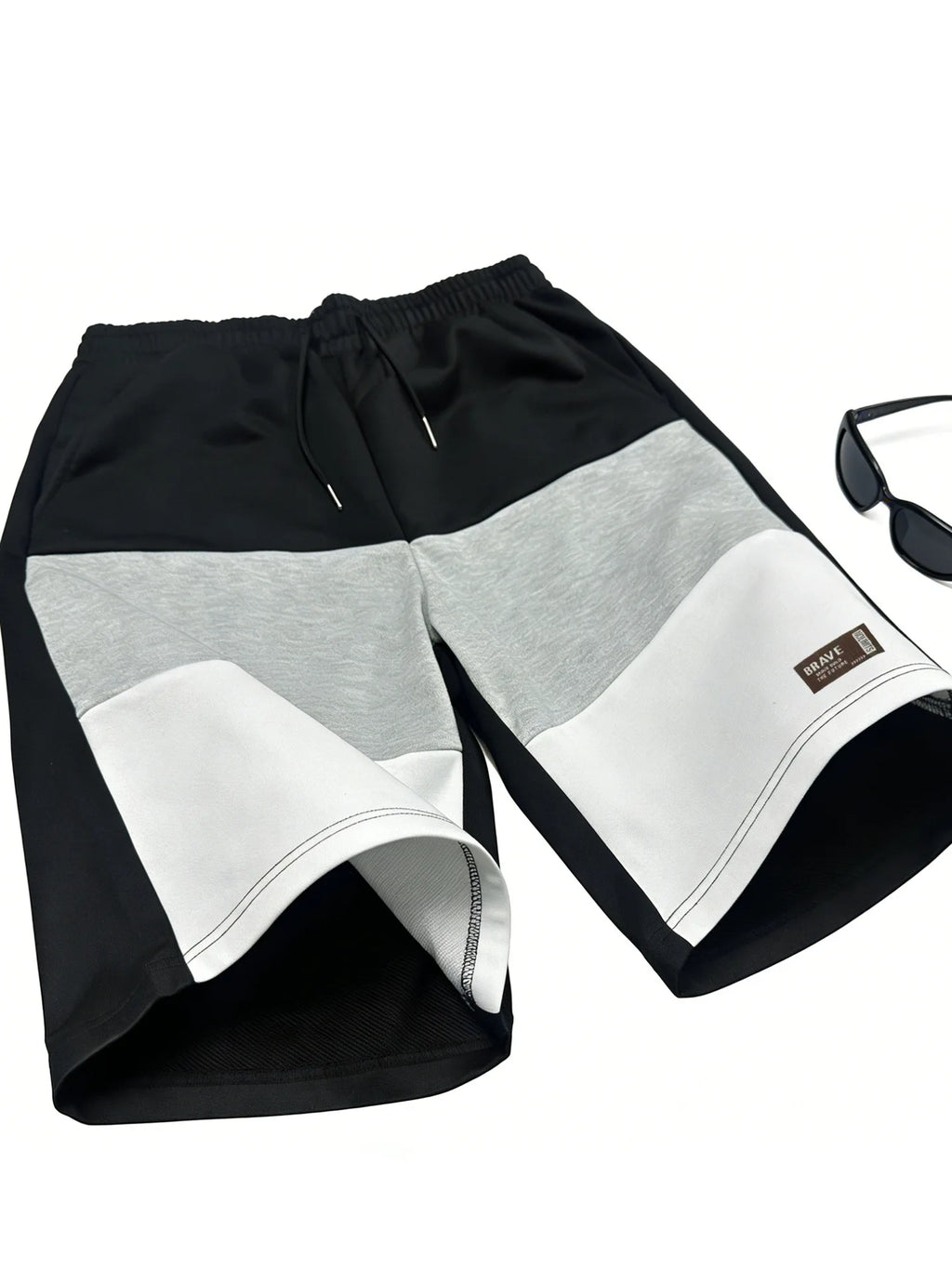 Men's Casual Color Block Short Pants American Loose Straight Leg Five-Quarter Length Summer New Sporty Trendy Polyester Fiber