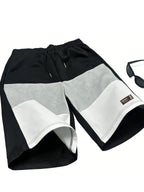 Men's Casual Color Block Short Pants American Loose Straight Leg Five-Quarter Length Summer New Sporty Trendy Polyester Fiber