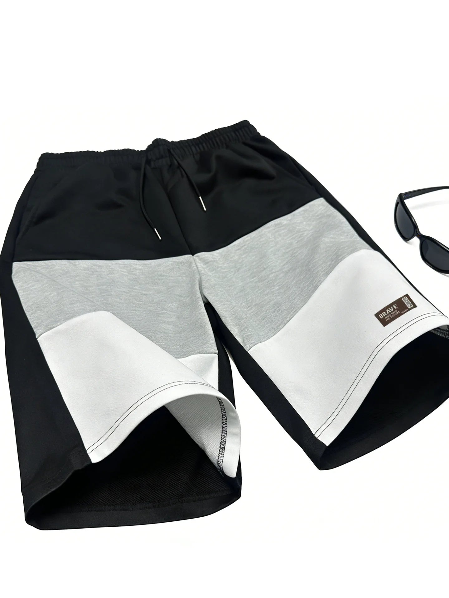Men's Casual Color Block Short Pants American Loose Straight Leg Five-Quarter Length Summer New Sporty Trendy Polyester Fiber