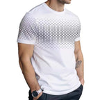 Men's Summer Thin Short Sleeve T-Shirt round Neck Print Polyester Fiber Square Pattern Men's Fashion Independent Station