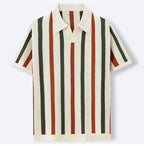 New American Chic Hollow Out Male Polo Shirts Trendy Striped Knitted V Neck Short Sleeve T-shirt High Street Breathable Knitwear