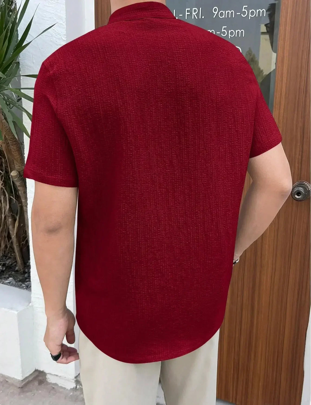 Men Loose Knit Solid Color Casual Short Sleeve Shirt