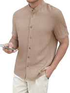 Casual Summer Shirt Men's Stand Collar Short Sleeve Light Maturity Leisure T-Shirt Open Cardigan Polyester Quick Dry Anti-Def...