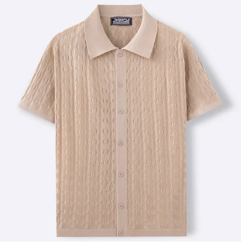 Summe Embroidery Men's Short Sleeved Fashion knitted Shirt 2025 Men's Business Solid Color Casual Button Cardigan POLO Shirt Top