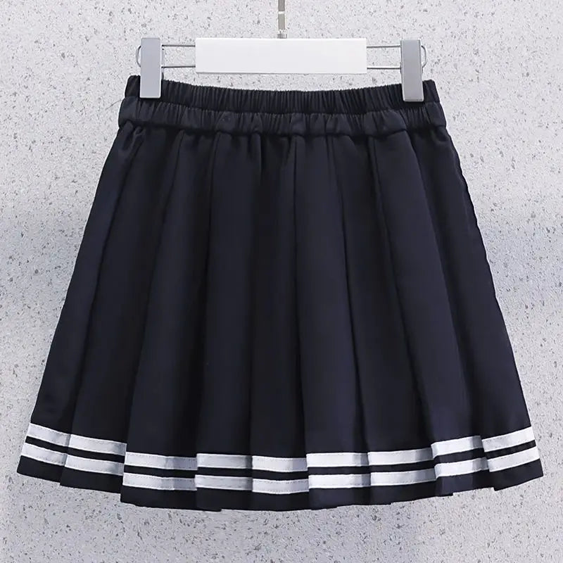 Girls Summer Casual Striped Sailor Collar Short Sleeve Suits 4 6 8 10 12 14 Years Girls JK Style Fashion Tops+Skirts 2pcs Sets
