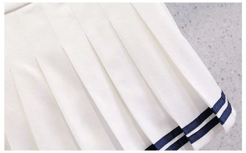 Girls Summer Casual Striped Sailor Collar Short Sleeve Suits 4 6 8 10 12 14 Years Girls JK Style Fashion Tops+Skirts 2pcs Sets
