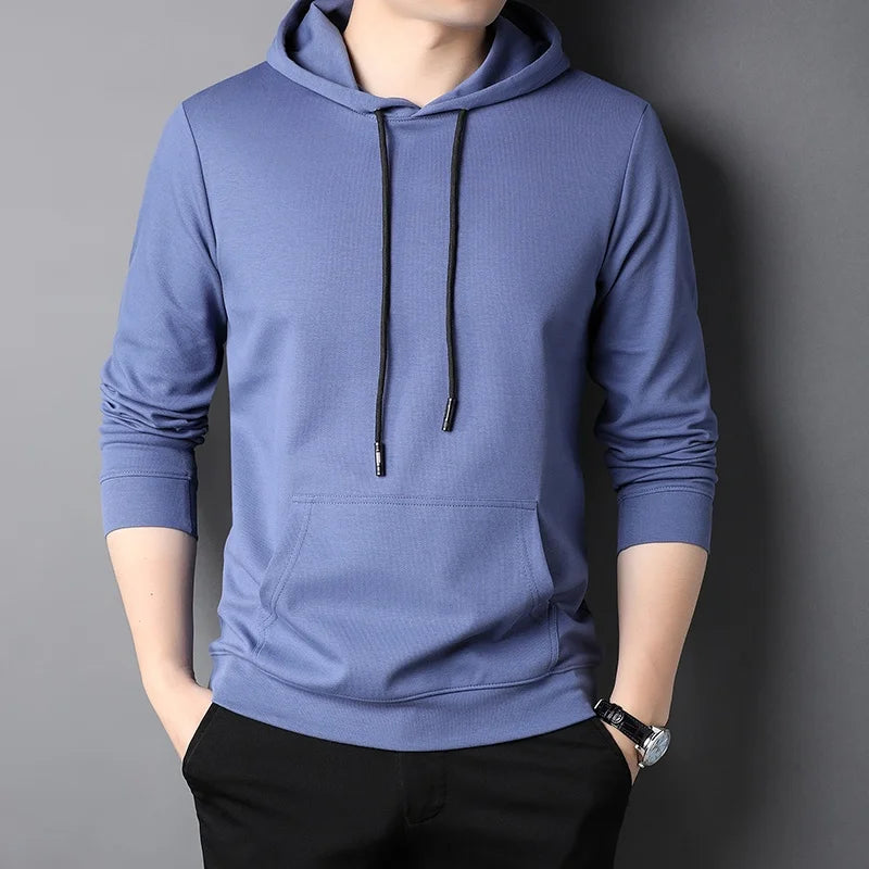 Spring Autumn Thin Pure Cotton Hoodie Men's Slim Fit Korean Sle Trendy  Color Long Sve T-irt Casual Comfortable