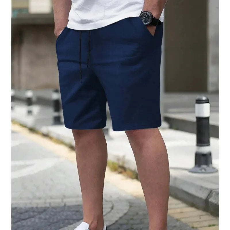 Men's Simple Solid Color Drawstring Belt Shorts, Casual and Versatile Summer New Y2K Unisex Sports Street Style Clothing