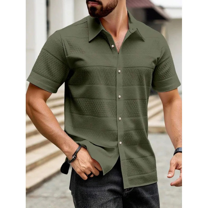 Men's Pure Color Flat Button Casual Short Sleeve Shirt Autumn Winter New Style Slim Fit Comfortable Breathable Fashionable