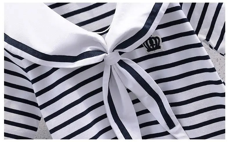 Girls Summer Casual Striped Sailor Collar Short Sleeve Suits 4 6 8 10 12 14 Years Girls JK Style Fashion Tops+Skirts 2pcs Sets