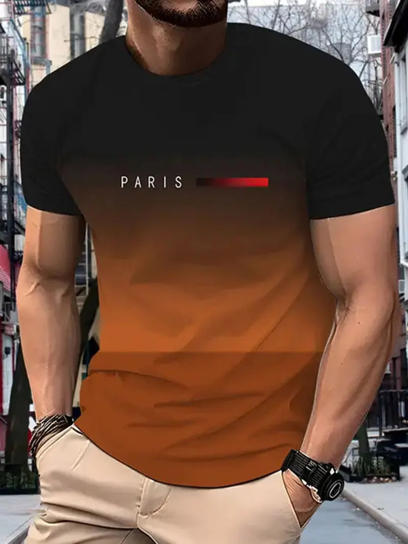 Men's Gradient Color Pattern TShirt Casual BreathO-Neck Short Sleeve Tee For Outdoor Activities Summer Oversized Streetwear Tops