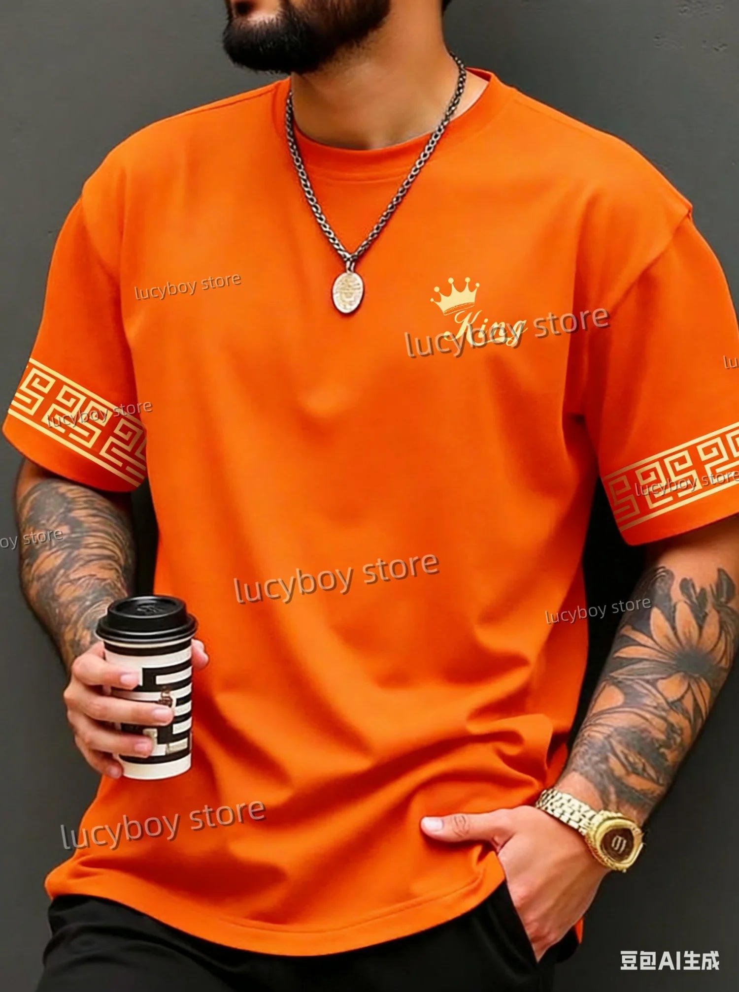 2026 New King pattern Print Men T-Shirt Man Short Sleeves football T-Shirt Vintage Plus Size Sport Daily Tees Men Clothing