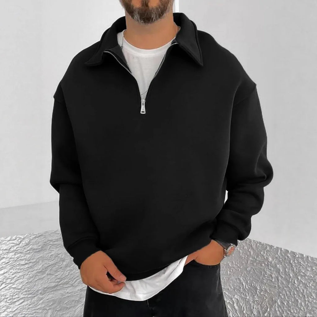 2025 New Men's Double-sided Fleece Half-Zip Casual Hoodie Jacket Autumn Winter Polyester Fiber Sporty Loose Fit Fashion Urban