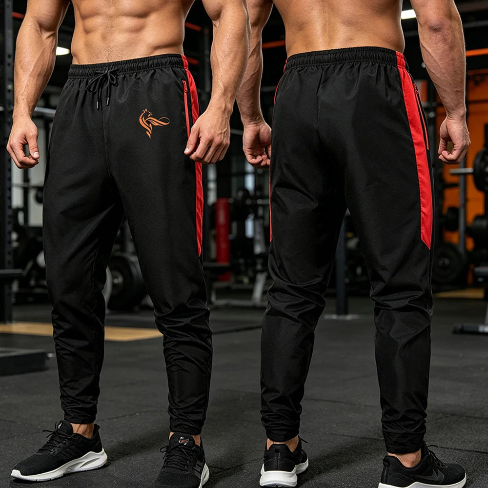 Men's Athletic Pants with Side Stripe Phoenix Print with Elastic Drawstring Waist and Zipper Pockets for Gym Training Running