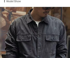Retro American Workwear Long Sleeve Men's Denim Shirt Jacket Autumn Loose Hunting Style Casual Fashion Outerwear Coat