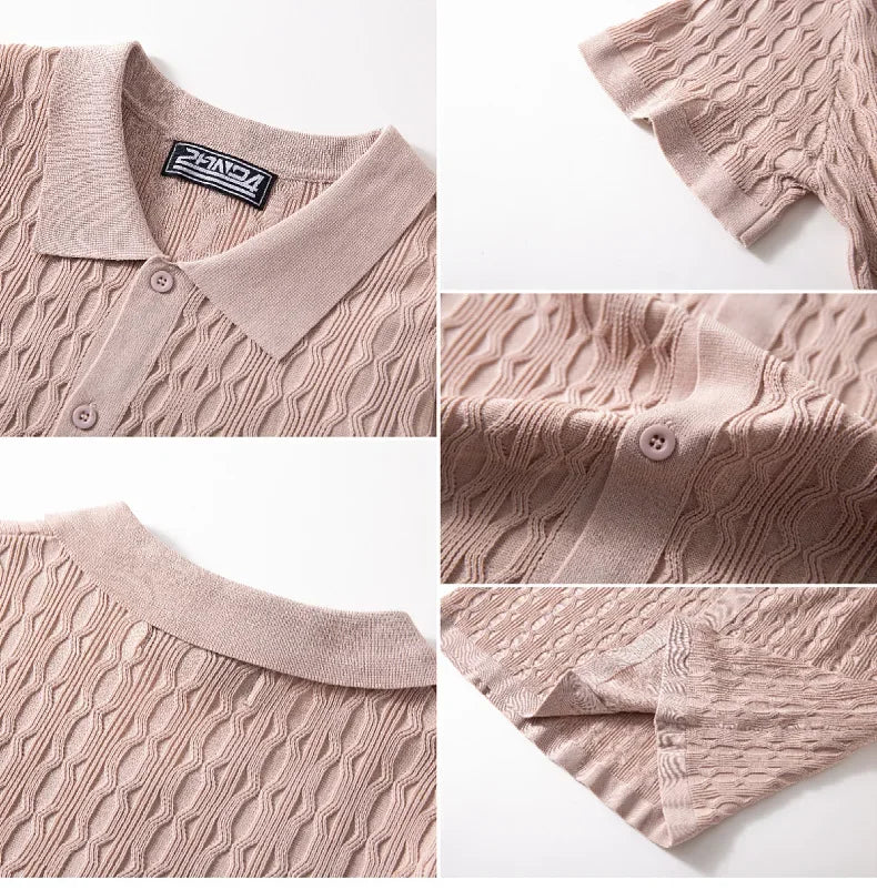 Summe Embroidery Men's Short Sleeved Fashion knitted Shirt 2025 Men's Business Solid Color Casual Button Cardigan POLO Shirt Top