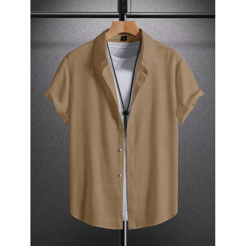 Men's Pure Color Flat Button Casual Short Sleeve Shirt Autumn Winter New Style Slim Fit Comfortable Breathable Fashionable