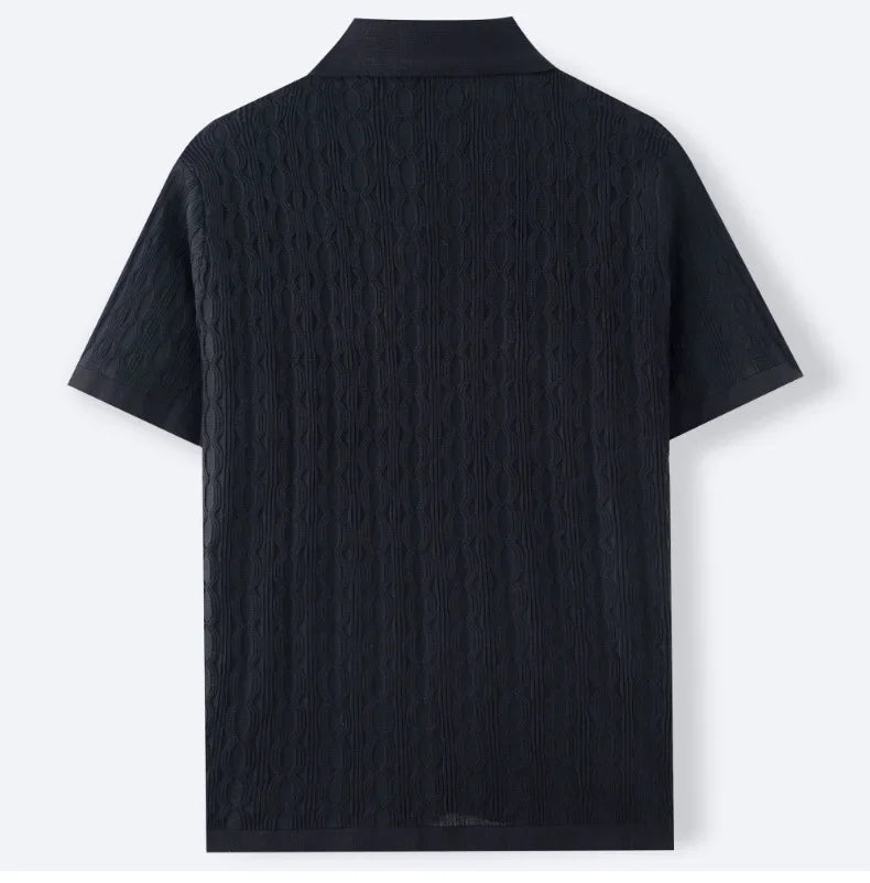 Summe Embroidery Men's Short Sleeved Fashion knitted Shirt 2025 Men's Business Solid Color Casual Button Cardigan POLO Shirt Top
