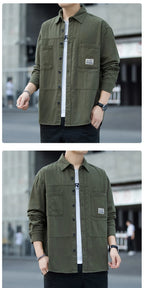 Men's Pure Cotton Long Sleeve Shirt Vintage Workwear Simple Style Autumn Winter New Arrival Casual Versatile Top Youth Fashion