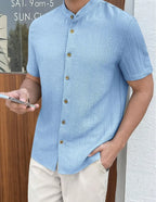 Men Loose Knit Solid Color Casual Short Sleeve Shirt