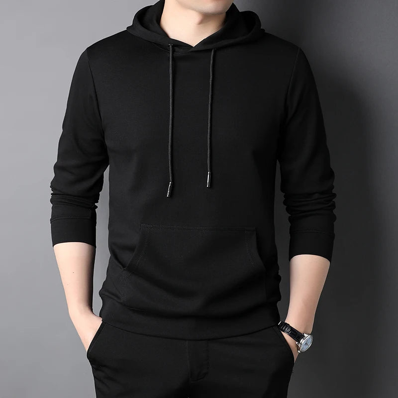 Spring Autumn Thin Pure Cotton Hoodie Men's Slim Fit Korean Sle Trendy  Color Long Sve T-irt Casual Comfortable