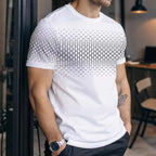 Men's Summer Thin Short Sleeve T-Shirt round Neck Print Polyester Fiber Square Pattern Men's Fashion Independent Station
