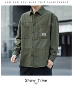 Men's Pure Cotton Long Sleeve Shirt Vintage Workwear Simple Style Autumn Winter New Arrival Casual Versatile Top Youth Fashion