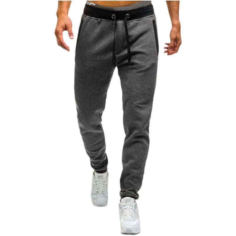 Loose Fit Men's Casual Pants Spring New Style Youth Elastic Pure Color Cuffed Long Trousers Breathable Machine Washable