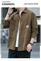 Men's Pure Cotton Long Sleeve Shirt Vintage Workwear Simple Style Autumn Winter New Arrival Casual Versatile Top Youth Fashion