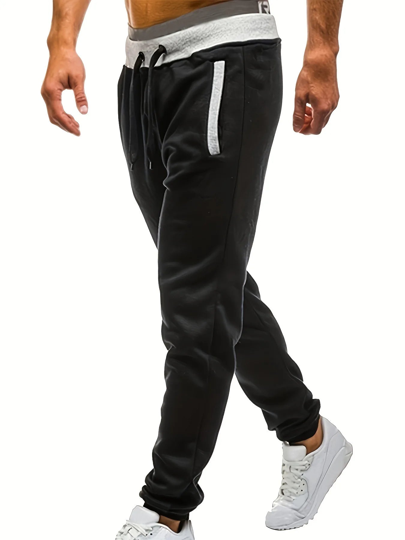 Loose Fit Men's Casual Pants Spring New Style Youth Elastic Pure Color Cuffed Long Trousers Breathable Machine Washable