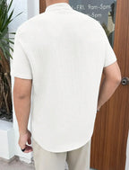 Men Loose Knit Solid Color Casual Short Sleeve Shirt