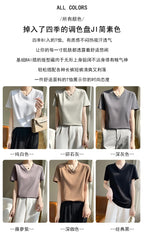 Summer V-neck 100% Cotton Short-Sleeved T-Shirt Women's Loose Mercerized Cotton Half-Sleeve Bottoming Shirt White High-end Top