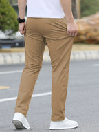 Men's Solid Color Casual Fashion Trousers with Drawstring Waist Regular Fit Pocket Trousers