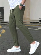Men's Solid Color Drawstring Waist Casual Pants Regular Fit Comfy Trousers with Pockets for Spring And Fall