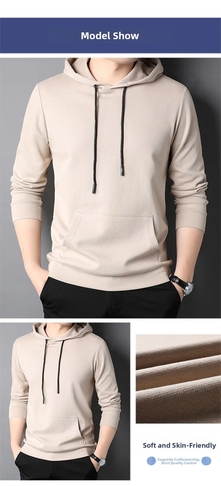Spring Autumn Thin Pure Cotton Hoodie Men's Slim Fit Korean Sle Trendy  Color Long Sve T-irt Casual Comfortable