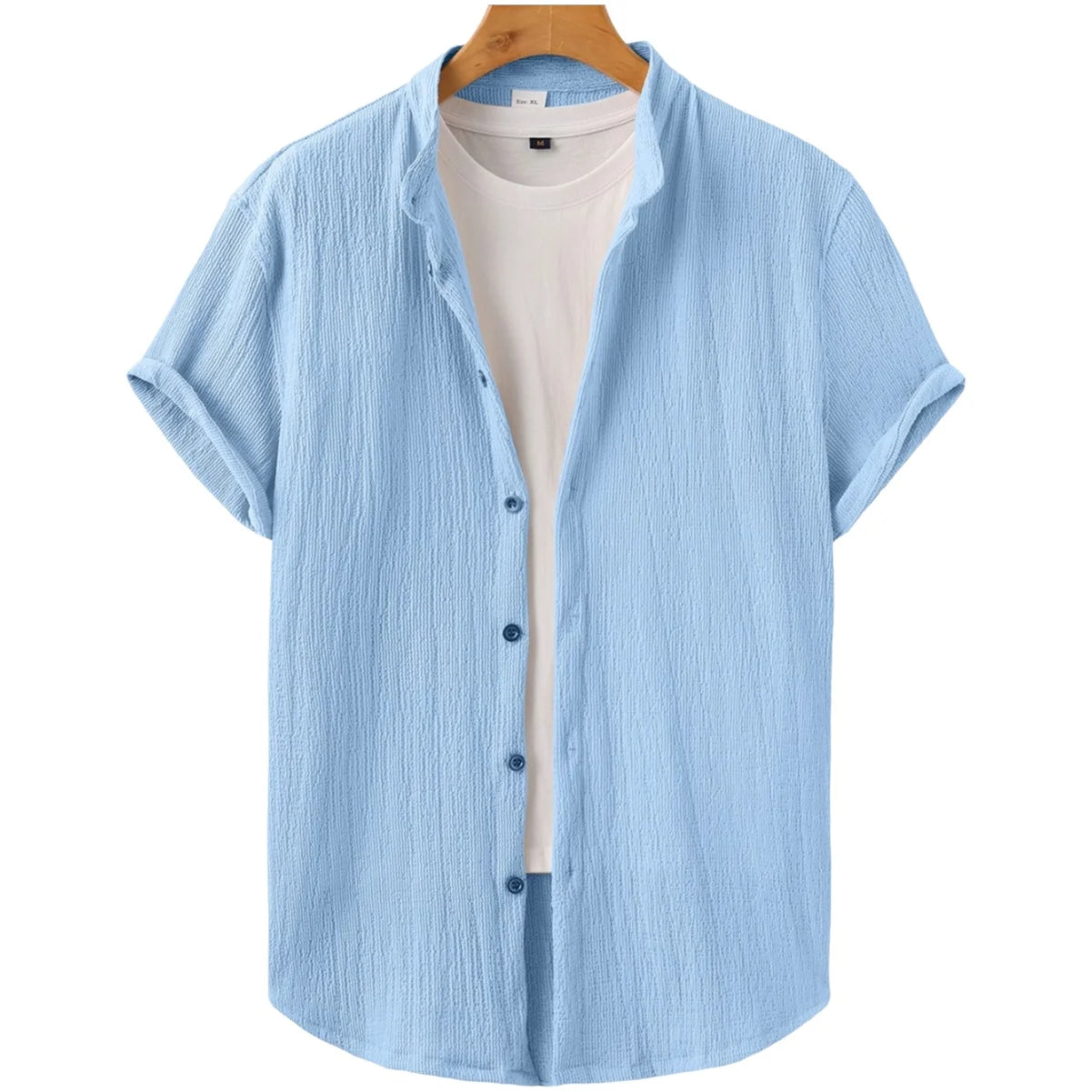 Casual Summer Shirt Men's Stand Collar Short Sleeve Light Maturity Leisure T-Shirt Open Cardigan Polyester Quick Dry Anti-Def...