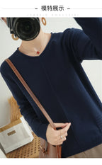 2023 Autumn/Winter Women's New Pullover Casual Solid 100% Cotton Knitted V-Neck Loose Sweater Fashion Soft Breathable Top