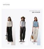 100% Linen Tank Top Women 2026 Summer Breathable Short Tops Sleeveless Casual Loose Cotton Linen Drawstring Crop Tops