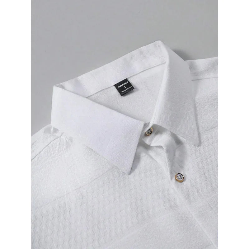 Men's Pure Color Flat Button Casual Short Sleeve Shirt Autumn Winter New Style Slim Fit Comfortable Breathable Fashionable