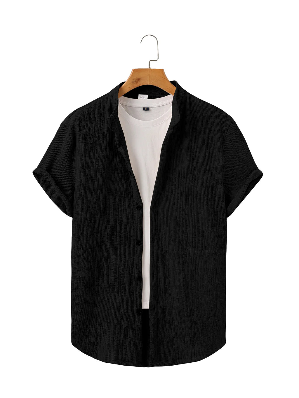 Casual Summer Shirt Men's Stand Collar Short Sleeve Light Maturity Leisure T-Shirt Open Cardigan Polyester Quick Dry Anti-Def...