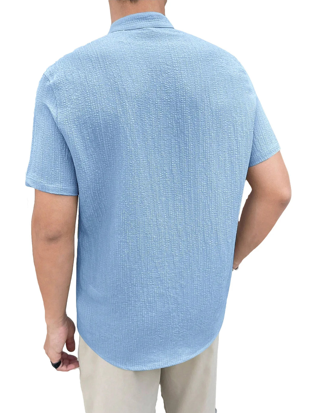 Casual Summer Shirt Men's Stand Collar Short Sleeve Light Maturity Leisure T-Shirt Open Cardigan Polyester Quick Dry Anti-Def...