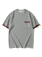 summer Casual breathable Men Tops Patchwork pocket sports pullover Textured Male Loose round collar short sleeve men T-shirts