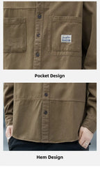 Men's Pure Cotton Long Sleeve Shirt Vintage Workwear Simple Style Autumn Winter New Arrival Casual Versatile Top Youth Fashion