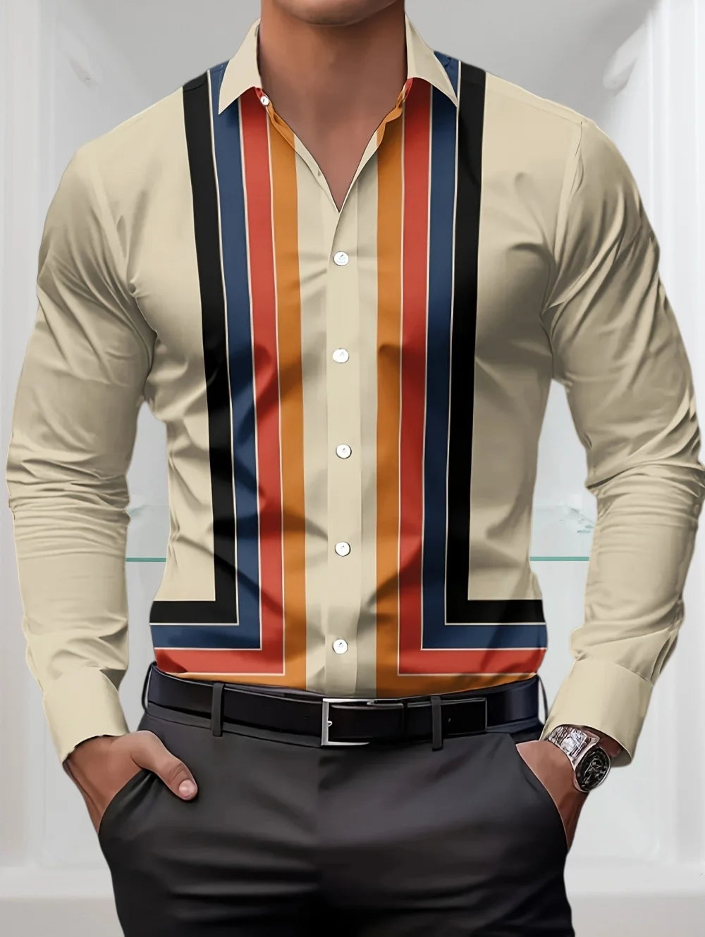 New Selected Men's Spring and Summer Retro Striped Shirts Long Sleeved Single Breasted Button Tops Trendy Casual Men's Clothing