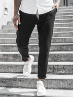 Men's Solid Color Casual Pants with Drawstring Waist Regular Fit Comfy Trousers with Pockets for Spring And Fall