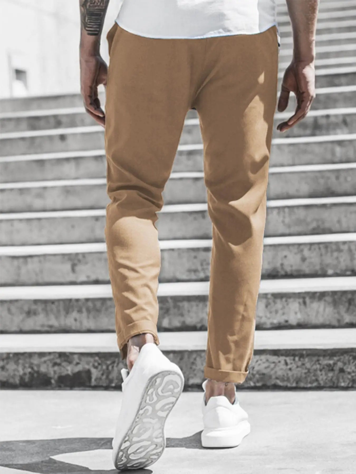 Men's Solid Color Casual Pants with Drawstring Waist Regular Fit Comfy Trousers with Pockets for Spring And Fall
