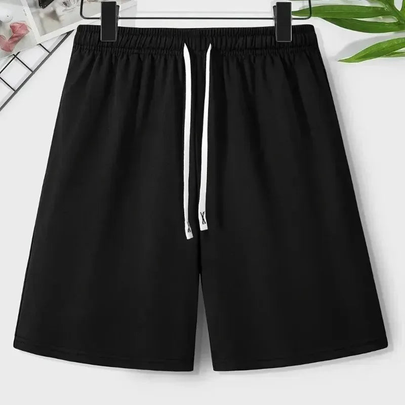 Men's Simple Solid Color Drawstring Belt Shorts, Casual and Versatile Summer New Y2K Unisex Sports Street Style Clothing