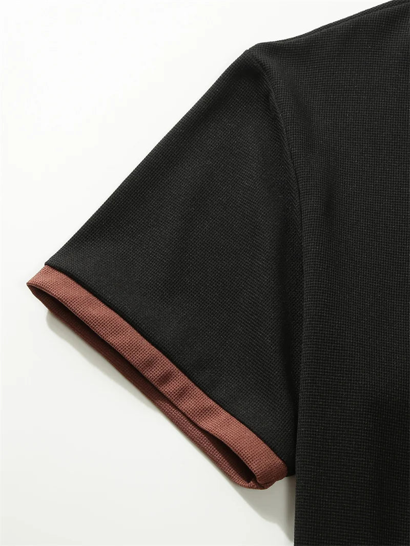 summer Casual breathable Men Tops Patchwork pocket sports pullover Textured Male Loose round collar short sleeve men T-shirts