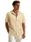 Summer new men's striped short sleeved shirt, men's casual versatile loose short sleeved shirt