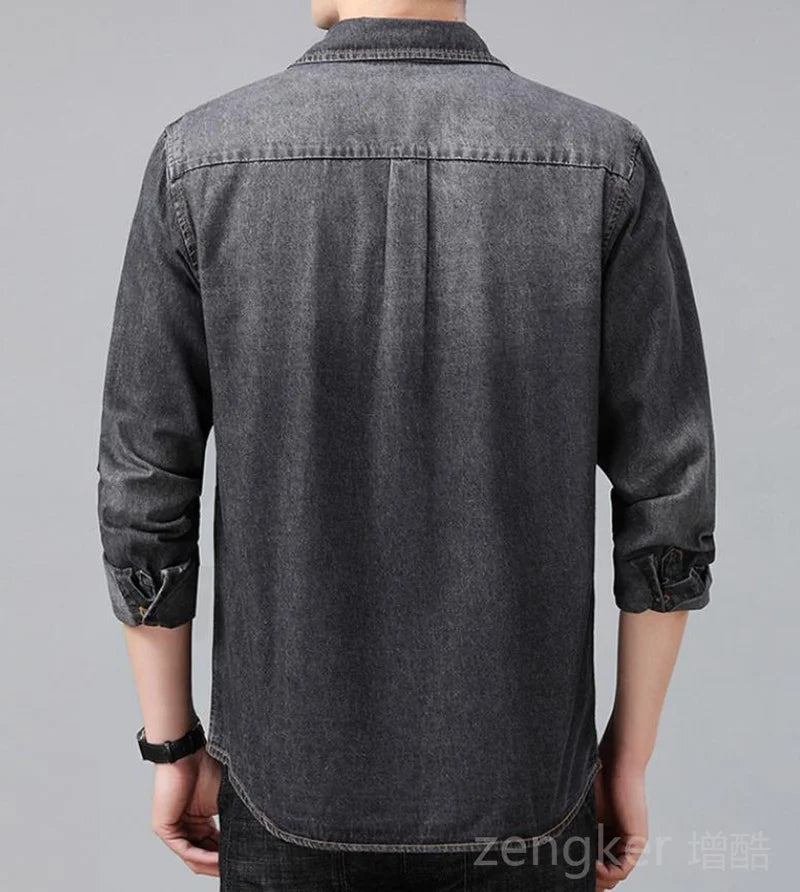New denim shirt jacket men's casual loose plus size cowboy shirt spring autumn hundred with the tide shirts for men 8XL 7XL